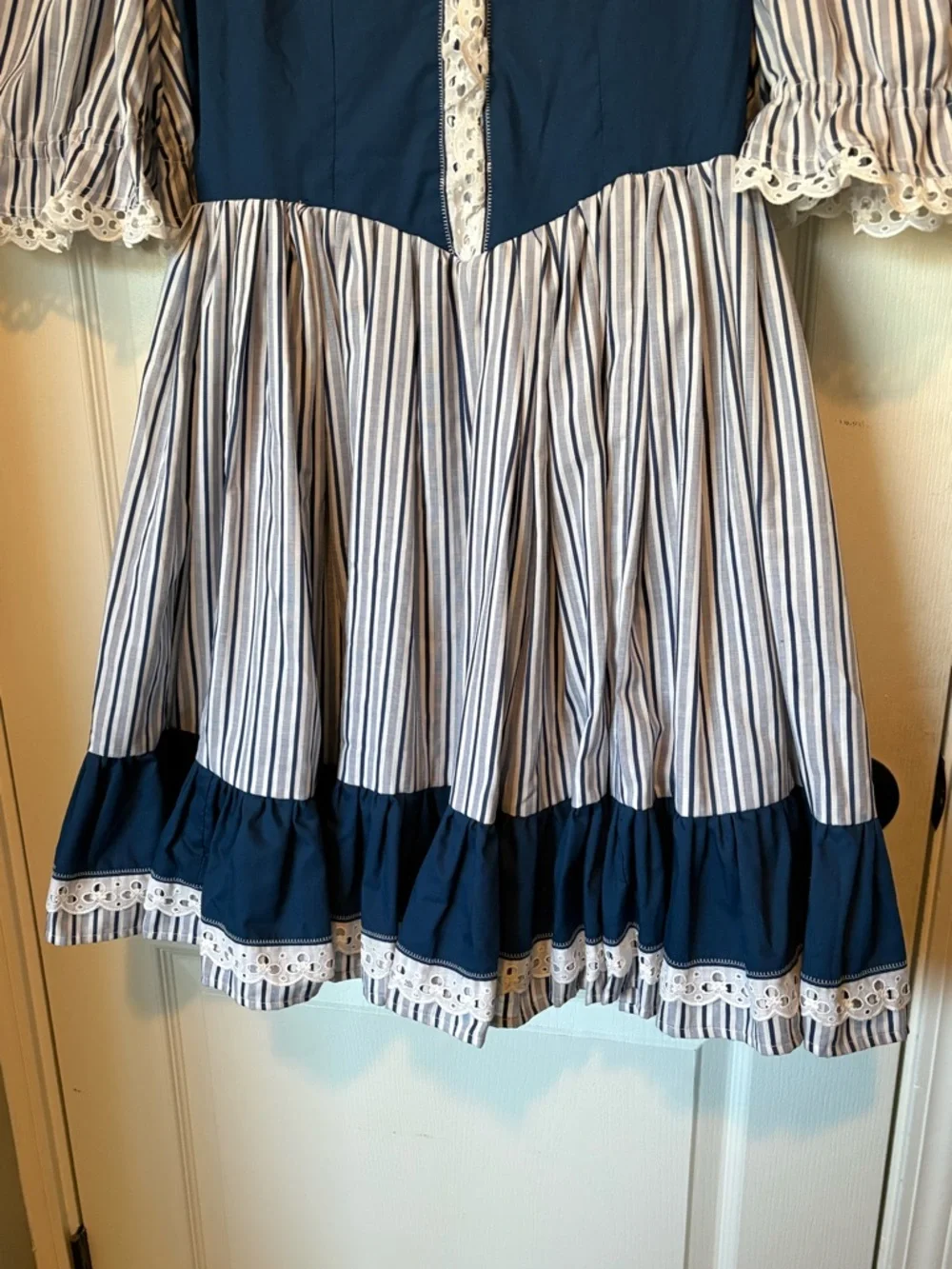 Vintage Blue & White Striped Puff Sleeve Mini Dress - Picture 5 of 13
